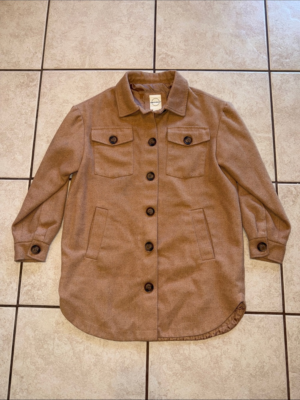 Womens Tan Pea Coat - Classic Button Front